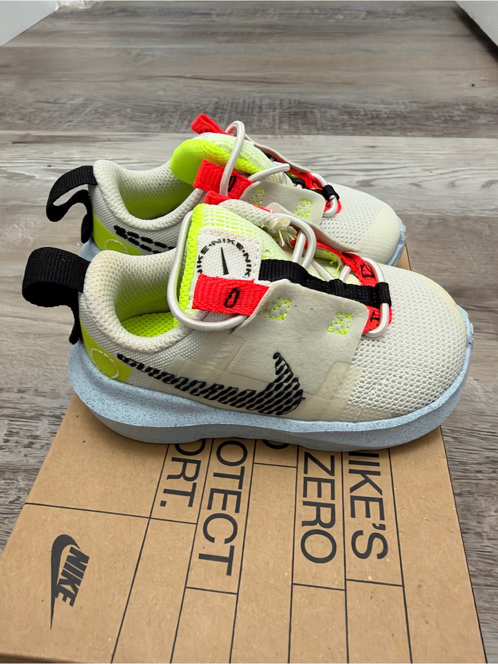 Nike Crater Impact Kids Sneakers with Neon Green and Red Accents